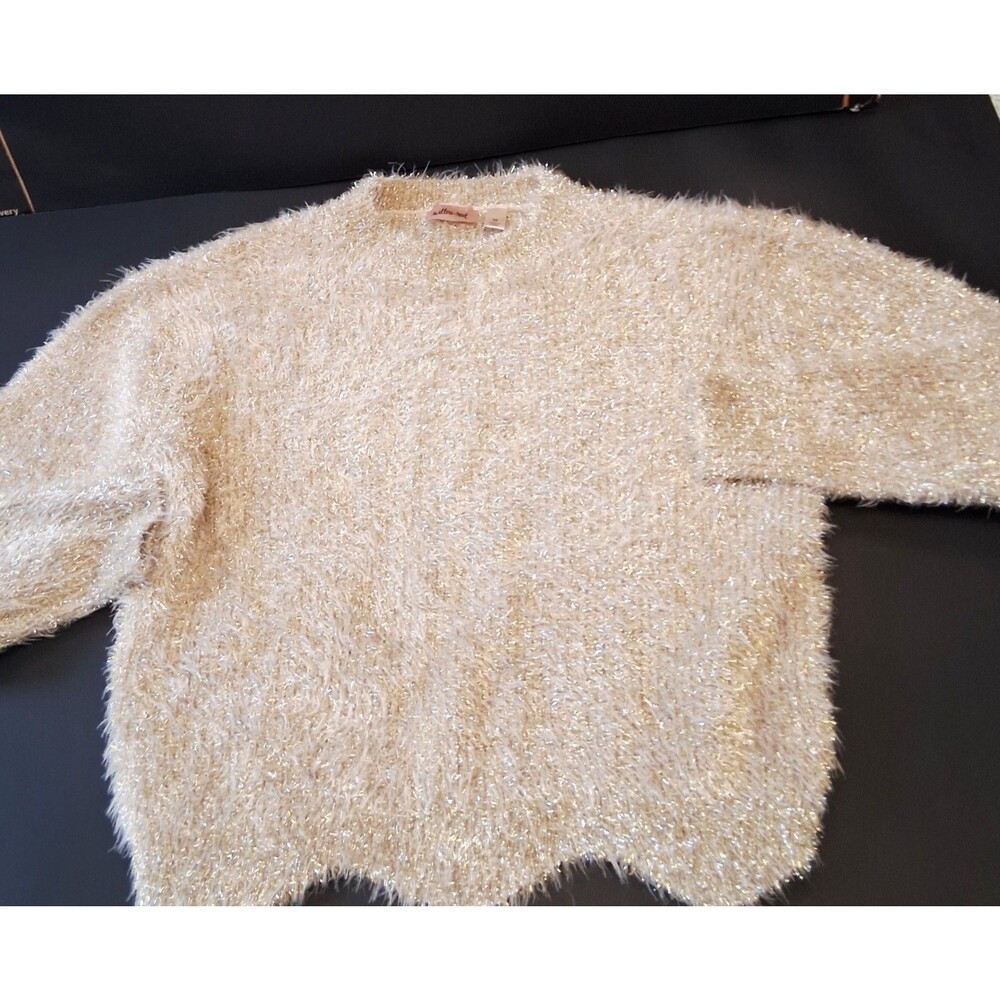Willow Root Women's M Cropped Tinsel Sweater Champagne Gold Long Sleeve Party